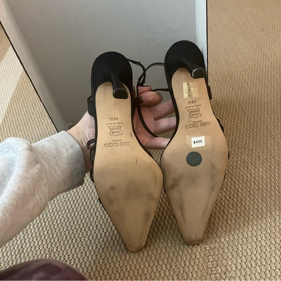 Jimmy Choo Black Strappy Pointed Round Toe Satin Heels Pumps Stiletto Size 9.5 - Picture 3 of 10